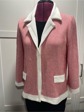 Amina Rubinacci Made in Italy Red White Striped Knit Blazer Jacket Size 44